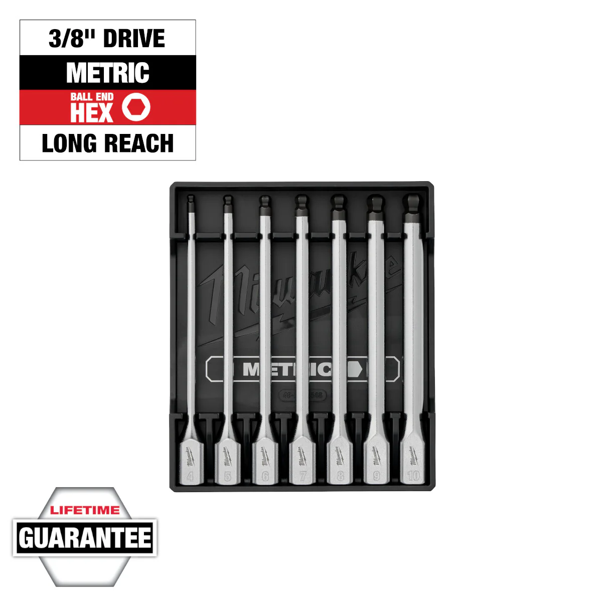 Milwaukee 48-22-9548, 7pc 3/8” Drive Long Ball End Hex Bit Socket Set - Metric - Image 2