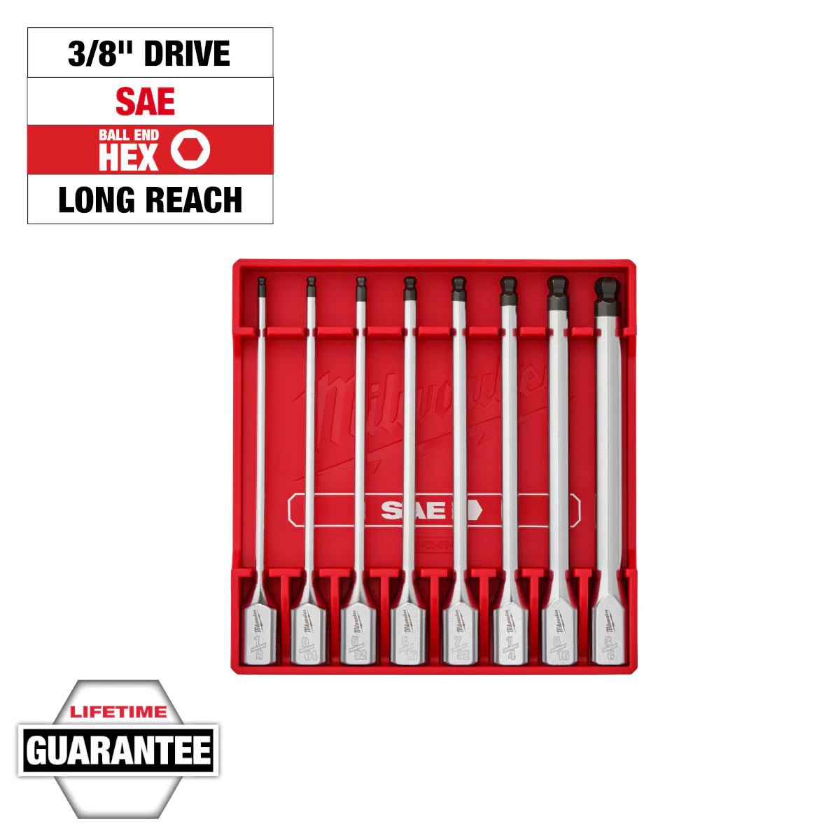 Milwaukee 48-22-9549, 8pc 3/8” Drive Long Ball End Hex Bit Socket Set - SAE - Image 2