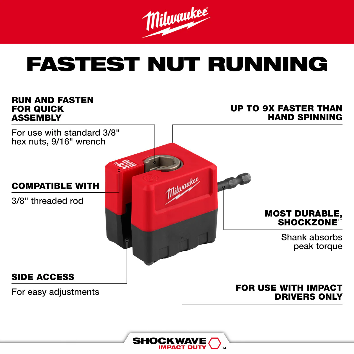 Milwaukee 48-32-2391, SHOCKWAVE™ Impact Duty 3/8" Threaded Rod Nut Runner - Image 9