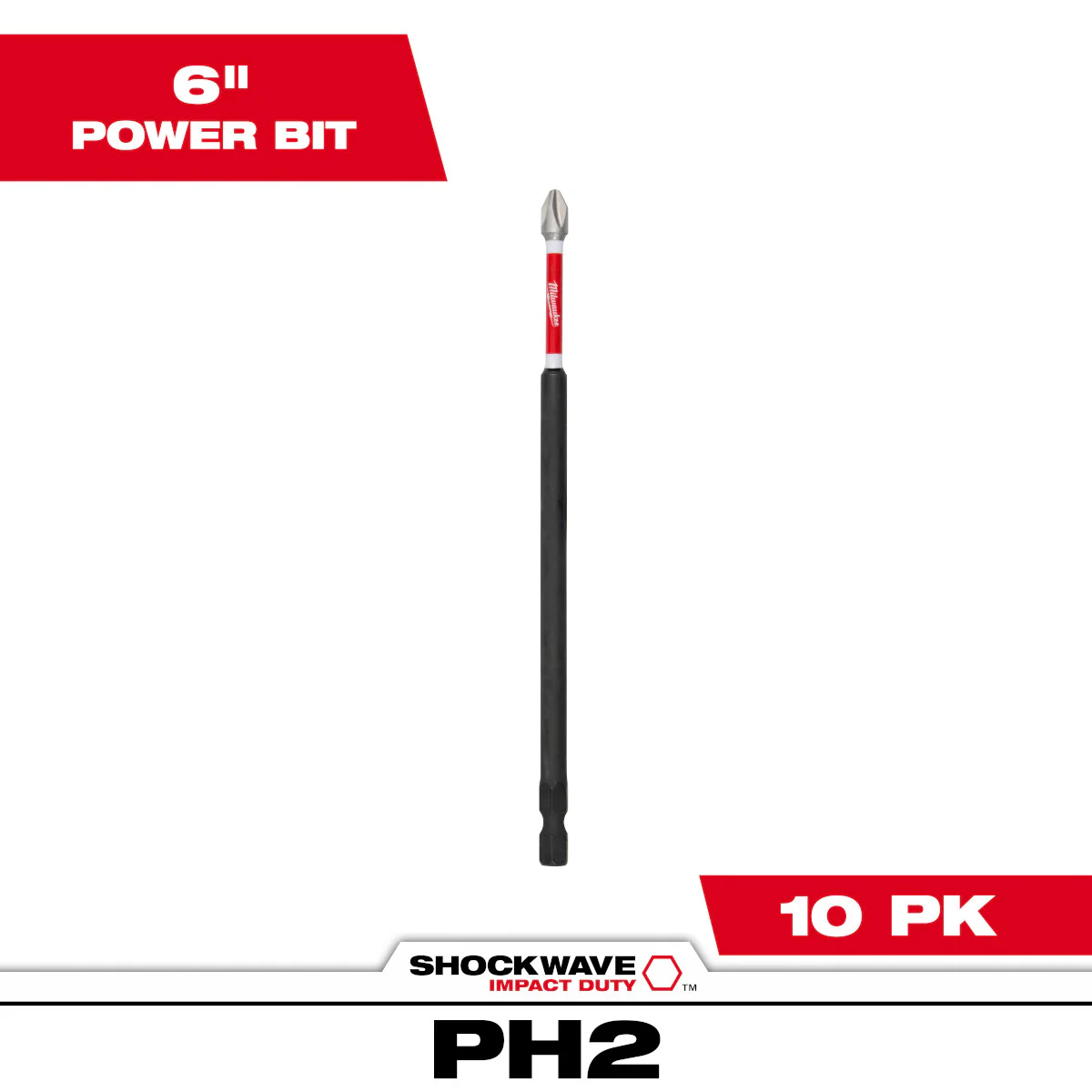 Milwaukee 48-32-4207, SHOCKWAVE™ Impact Duty 6" Phillips #2 Power Bits (10 PK) - Image 2