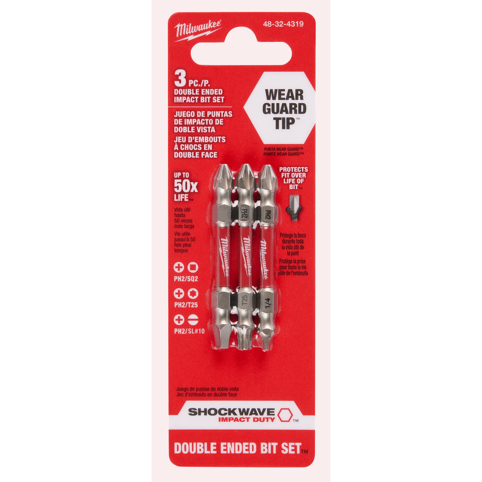 Milwaukee 48-32-4319, SHOCKWAVE Impact Duty™ PH2/SQ2/T25 Double Ended Bits 3PC - Image 2