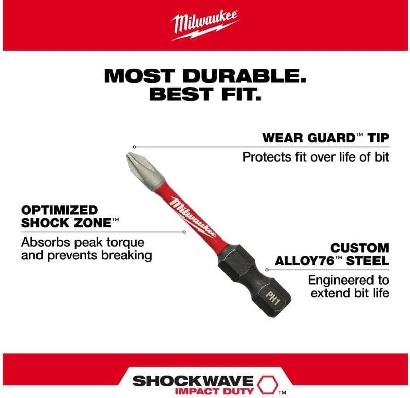 Milwaukee 48-32-4602, SHOCKWAVE™ Impact Duty 2" Phillips #2 Power Bits (5 PK) - Image 3