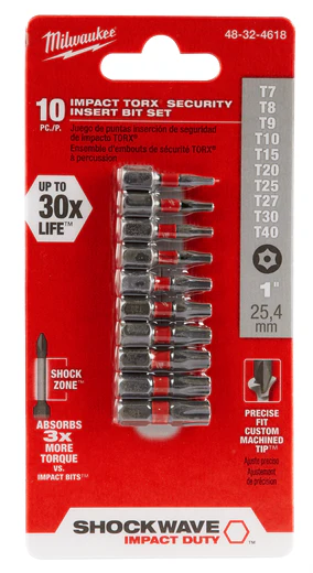 Milwaukee 48-32-4618, SHOCKWAVE Torx Security Insert Bit Set - 10 PC