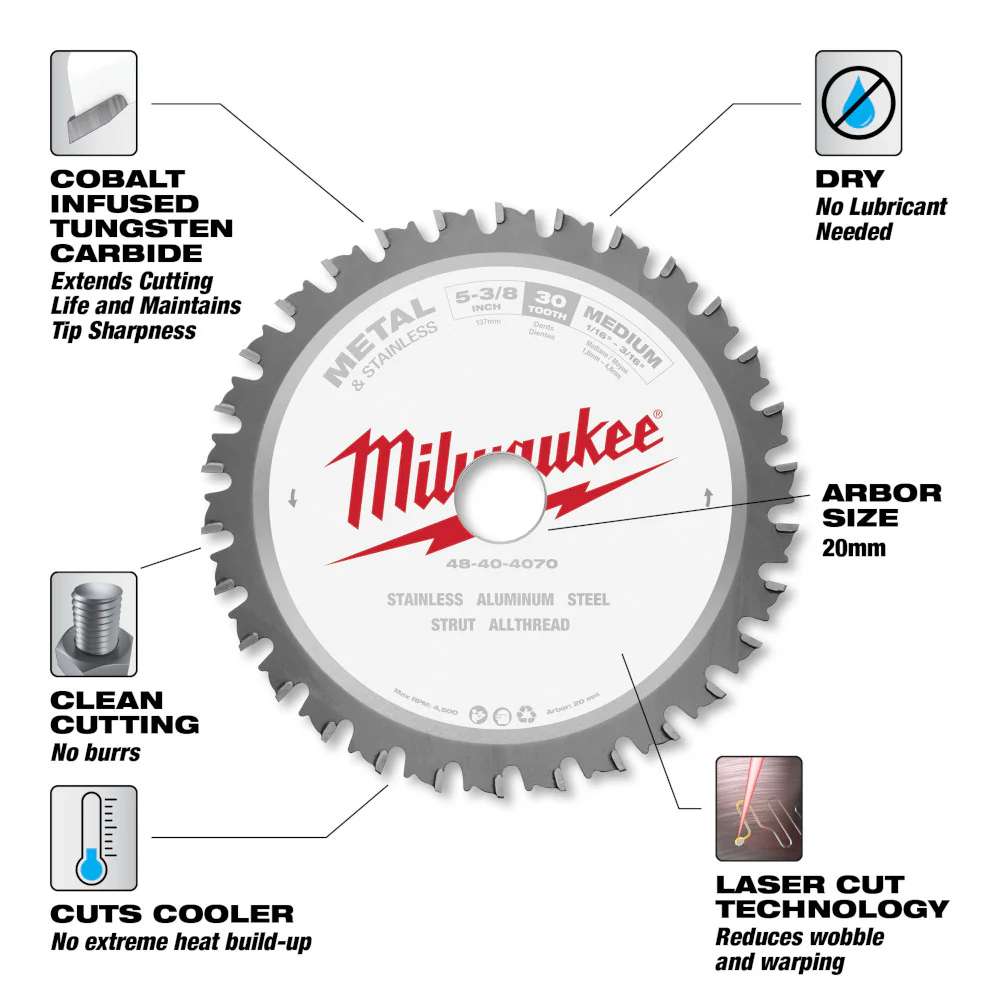 Milwaukee 48-40-4070, 5-3/8" 30T METAL & STAINLESS Circular Saw Blade - Image 4