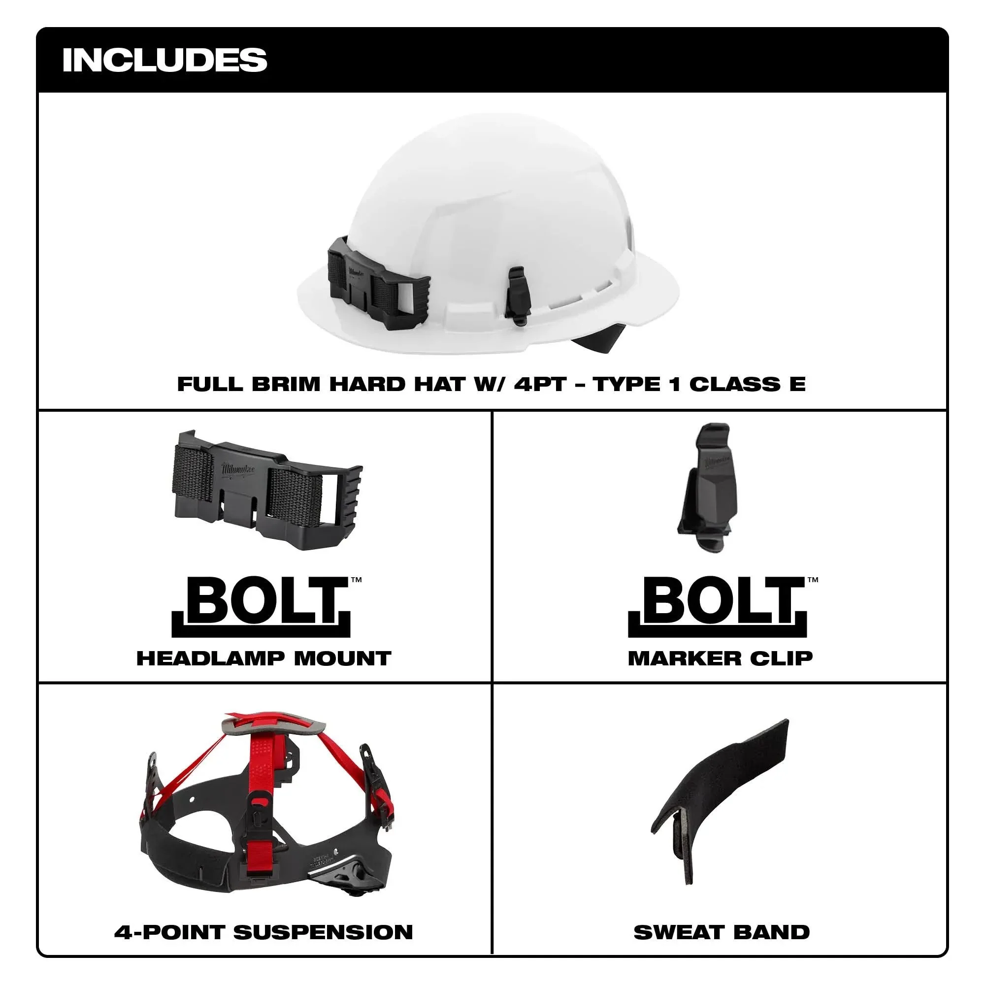 Milwaukee 48-73-1111, BOLT™ Full Brim Hard Hat w/4pt Ratcheting Suspension (USA) - Image 7