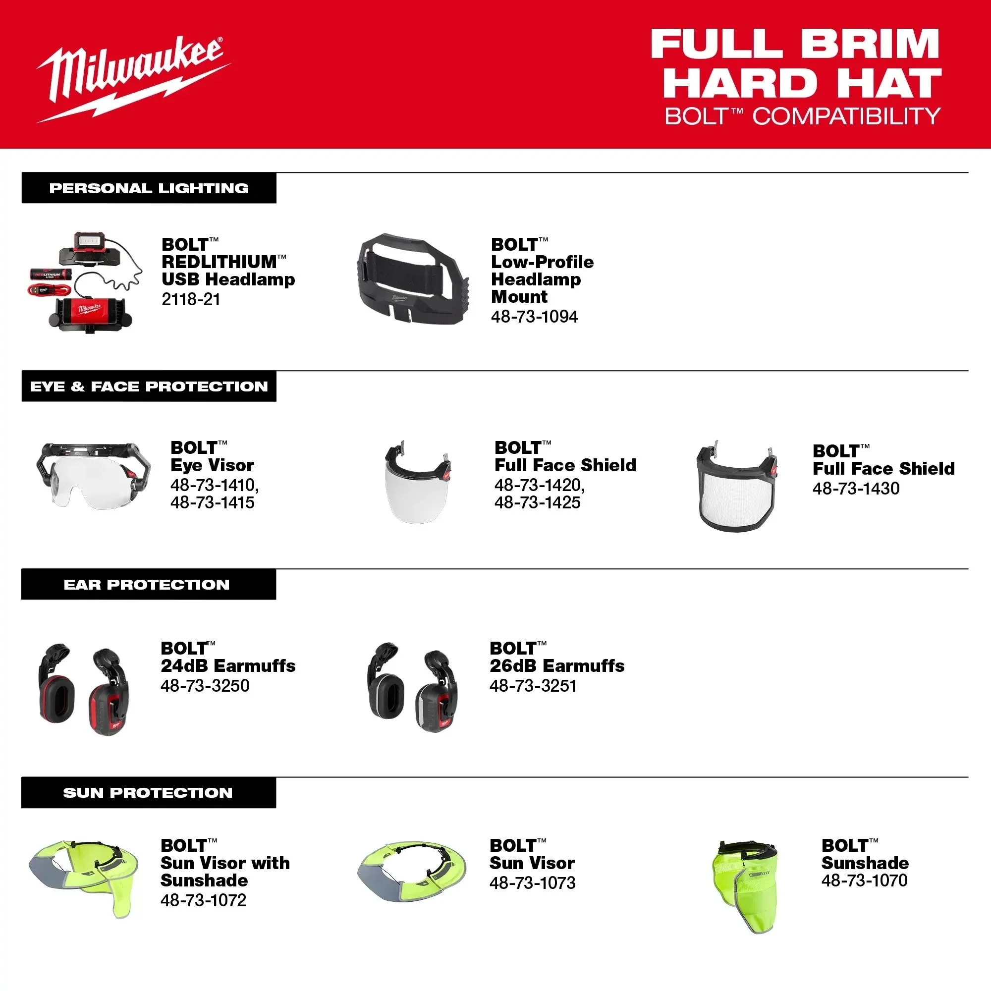 Milwaukee 48-73-1111, BOLT™ Full Brim Hard Hat w/4pt Ratcheting Suspension (USA) - Image 8