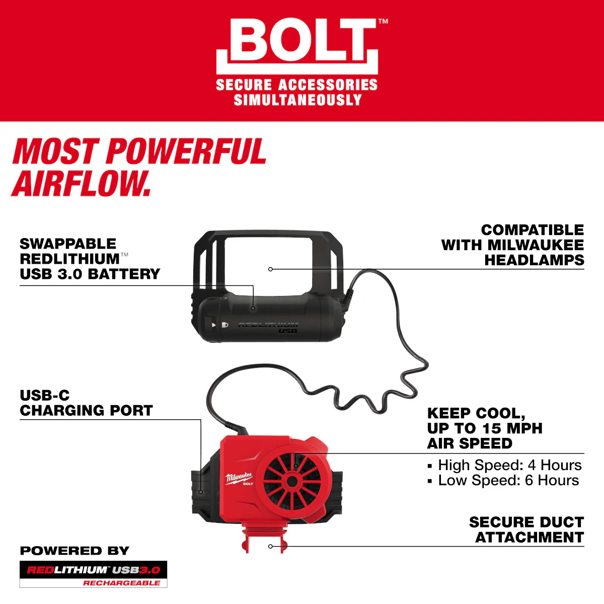 Milwaukee 48-73-1385, BOLT™ REDLITHIUM™ USB Cooling Fan - Image 6