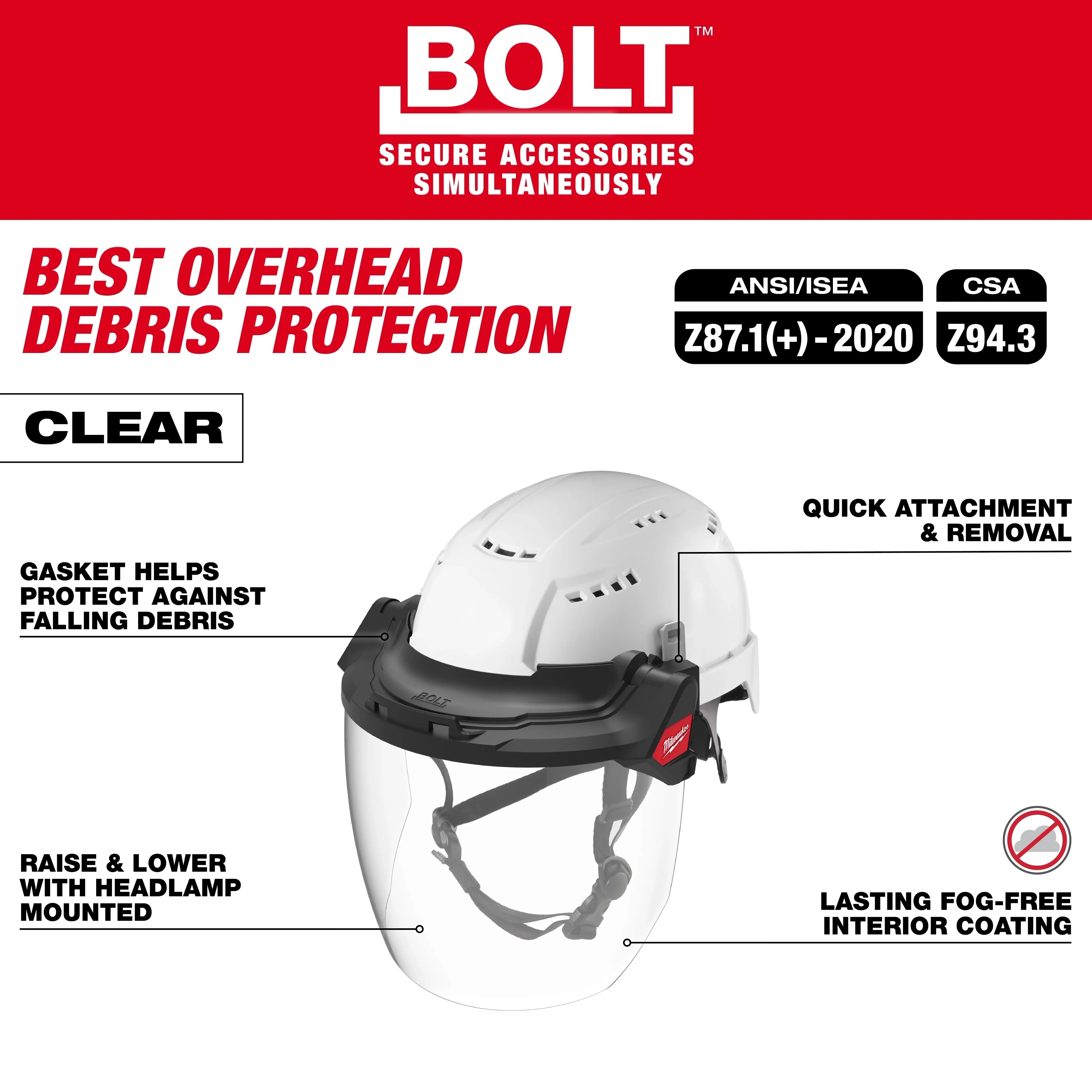 Milwaukee 48-73-1422, BOLT™ Gasketed Full Face Shield - Clear Dual Coat Lens (Compatible with Milwaukee® BOLT™ Safety Helmets & BOLT™ Hard Hats) - Image 4