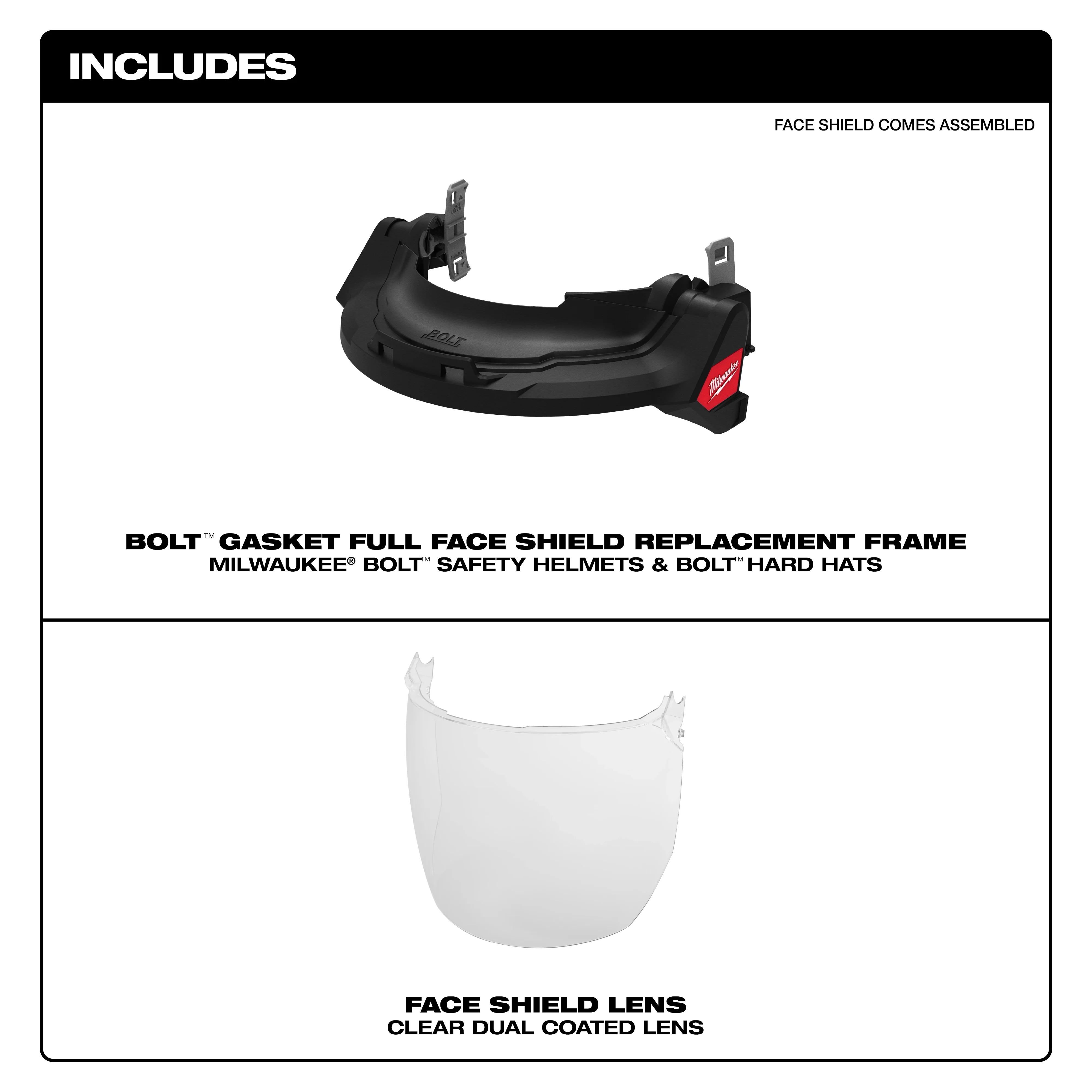 Milwaukee 48-73-1422, BOLT™ Gasketed Full Face Shield - Clear Dual Coat Lens (Compatible with Milwaukee® BOLT™ Safety Helmets & BOLT™ Hard Hats) - Image 5