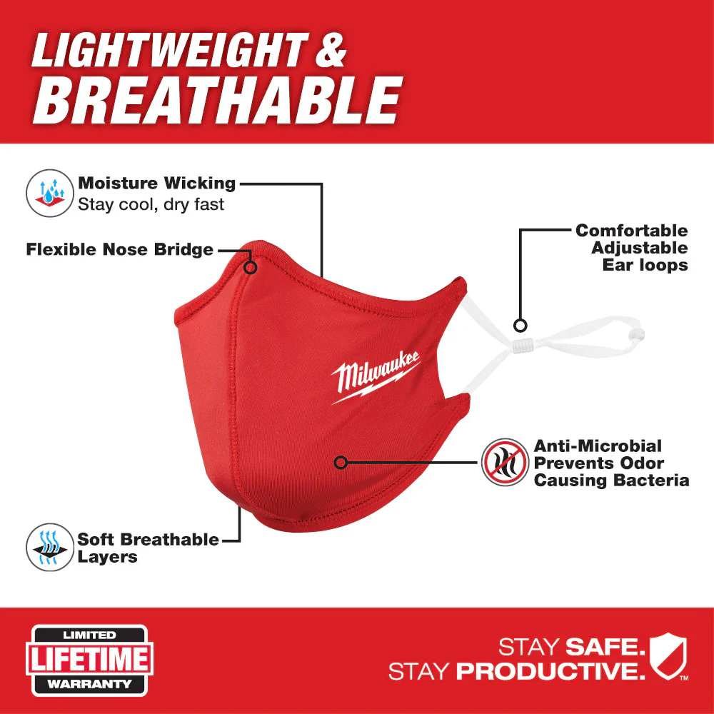 Milwaukee 48-73-4227, 2 Layer Face Mask, Red (1/pkg) - Image 3