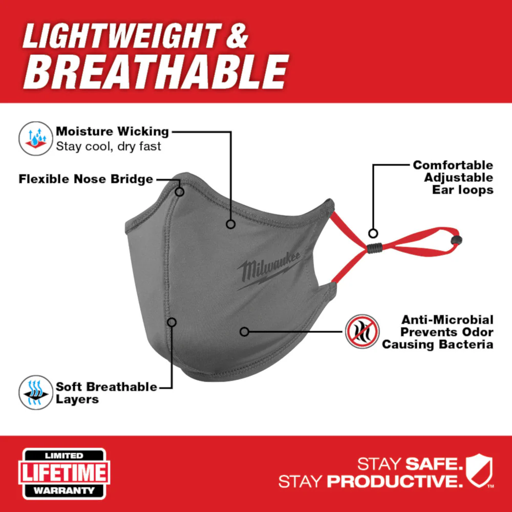 Milwaukee 48-73-4231, 2 Layer Face Mask, Gray (3/pkg) - Image 3