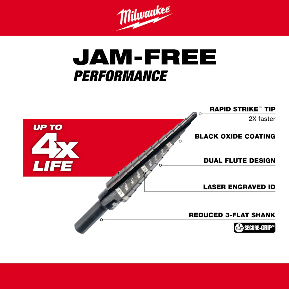 Milwaukee 48-89-9201, #1 Step Drill Bit, 1/8" - 1/2" by 1/32" - Image 4