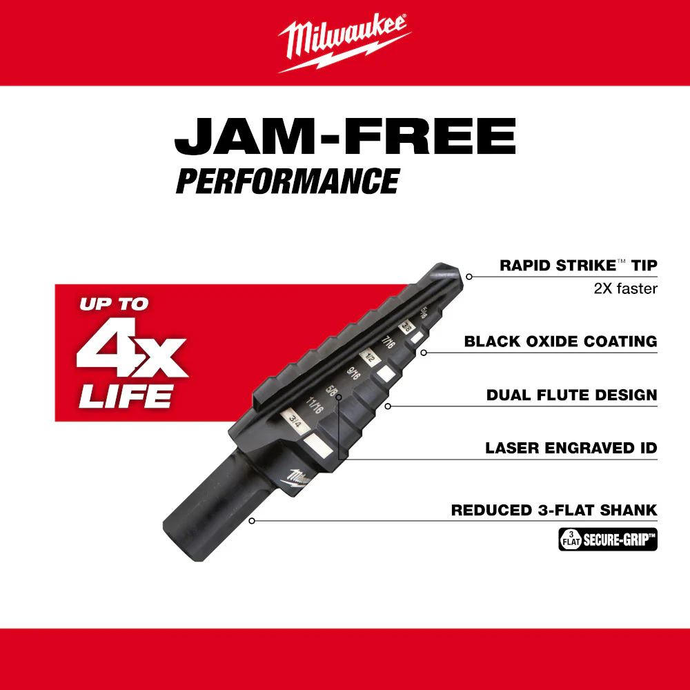 Milwaukee 48-89-9212, #12 Step Drill Bit, 7/8" - 1-3/8" - Image 4