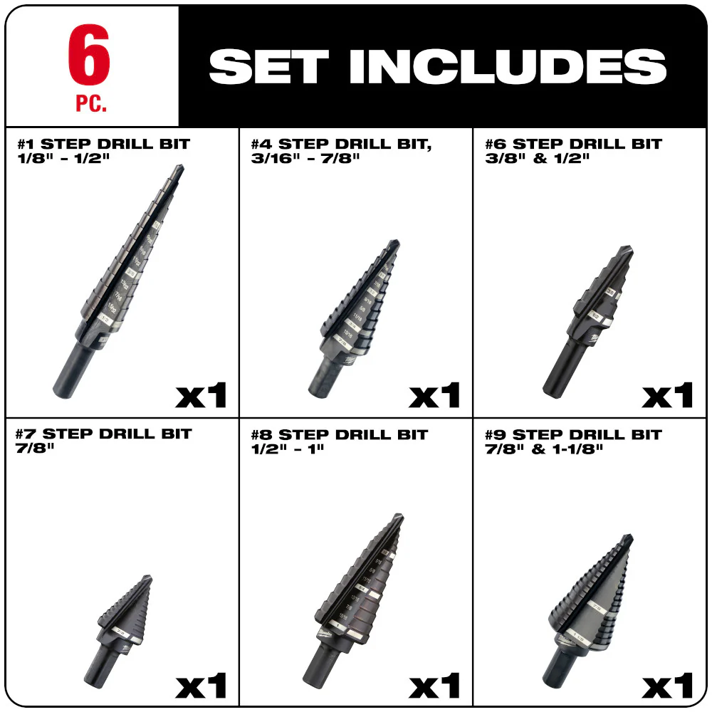 Milwaukee 48-89-9224, 6 pc Step Drill Bit Set - Image 9