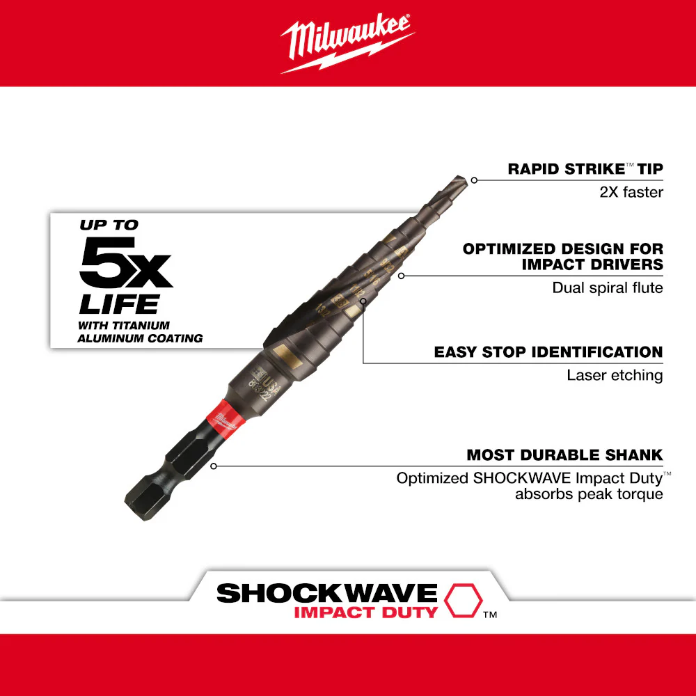 Milwaukee 48-89-9242, SHOCKWAVE Impact Duty Step Drill Bit #2 3/16 - 1/2" - Image 5