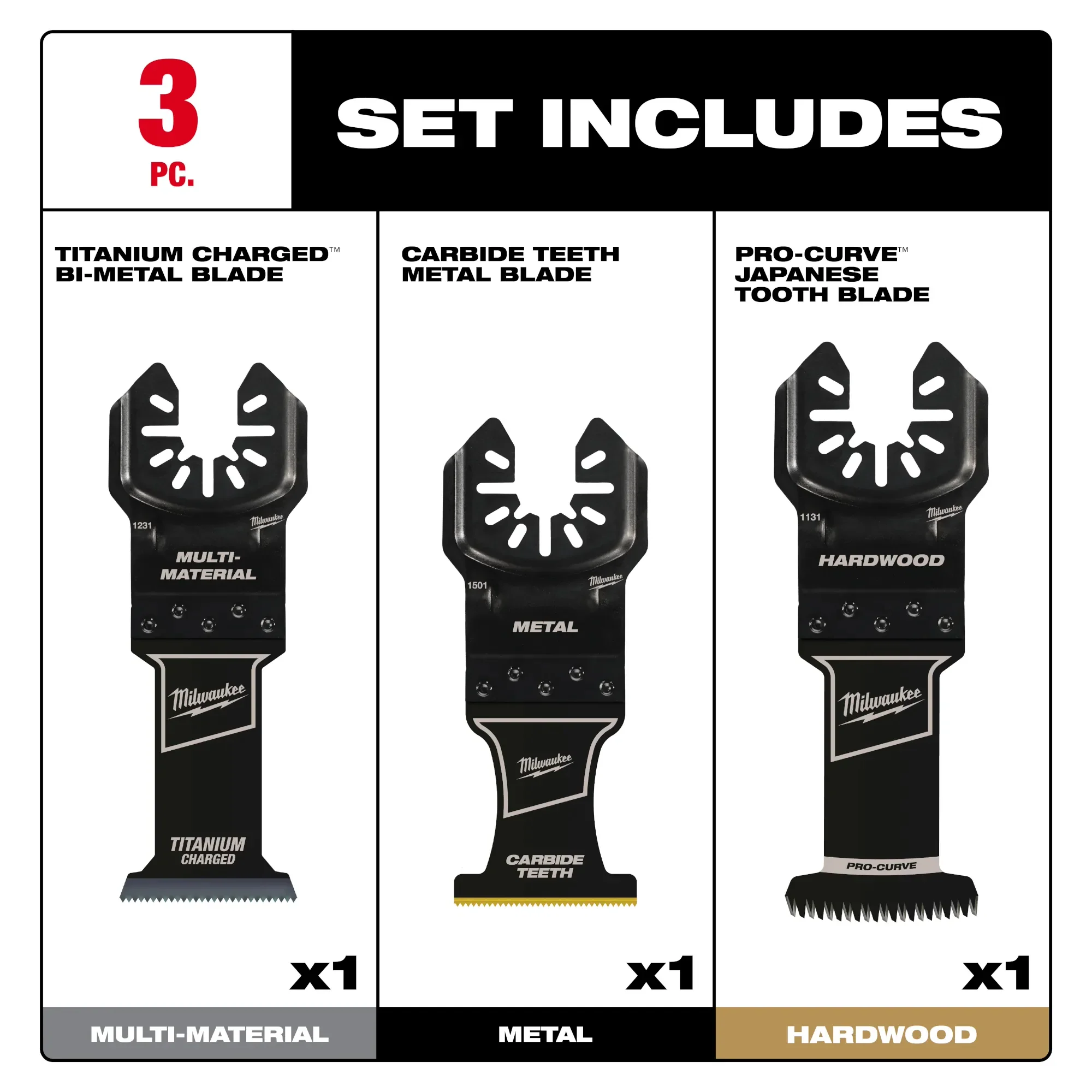 Milwaukee 49-10-9001, OPEN-LOK 3PC ALL PURPOSE MULTI-TOOL BLADE VARIETY PACK - Image 2