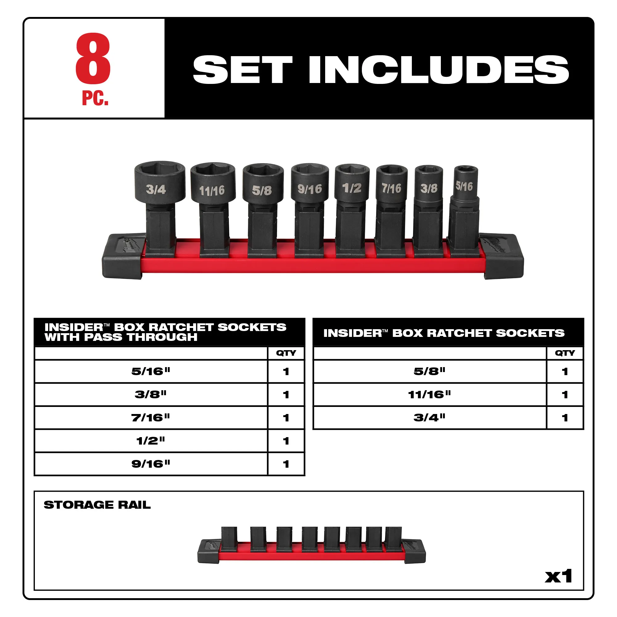Milwaukee 49-16-1640, INSIDER™ Box Ratchet Socket SAE Set 8PC - Image 2