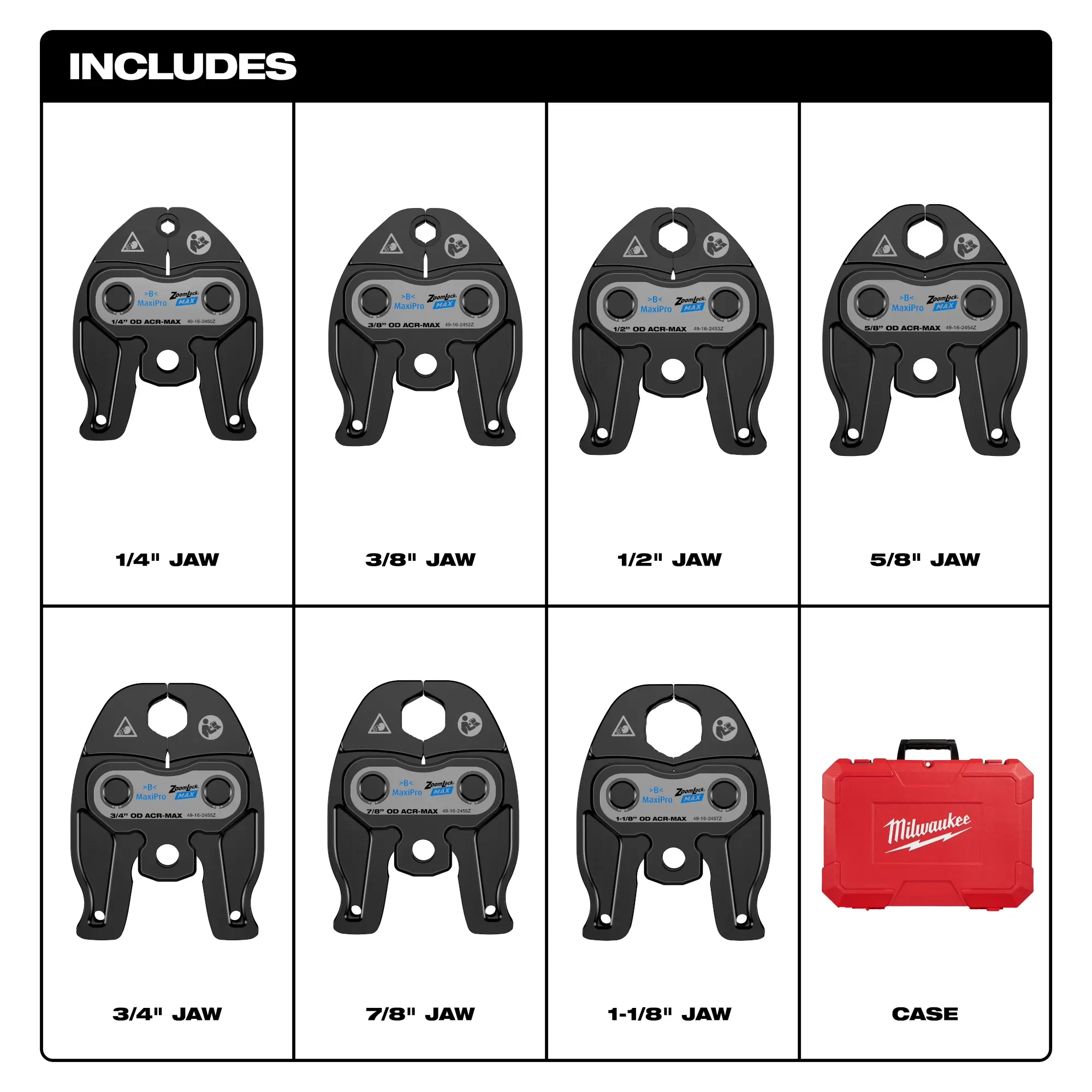 Milwaukee 49-16-2462Z, ¼”- 1-1/8” ZoomLock® MAX Press Jaw Kit for M12™ FORCE LOGIC™ Press Tools - Image 2
