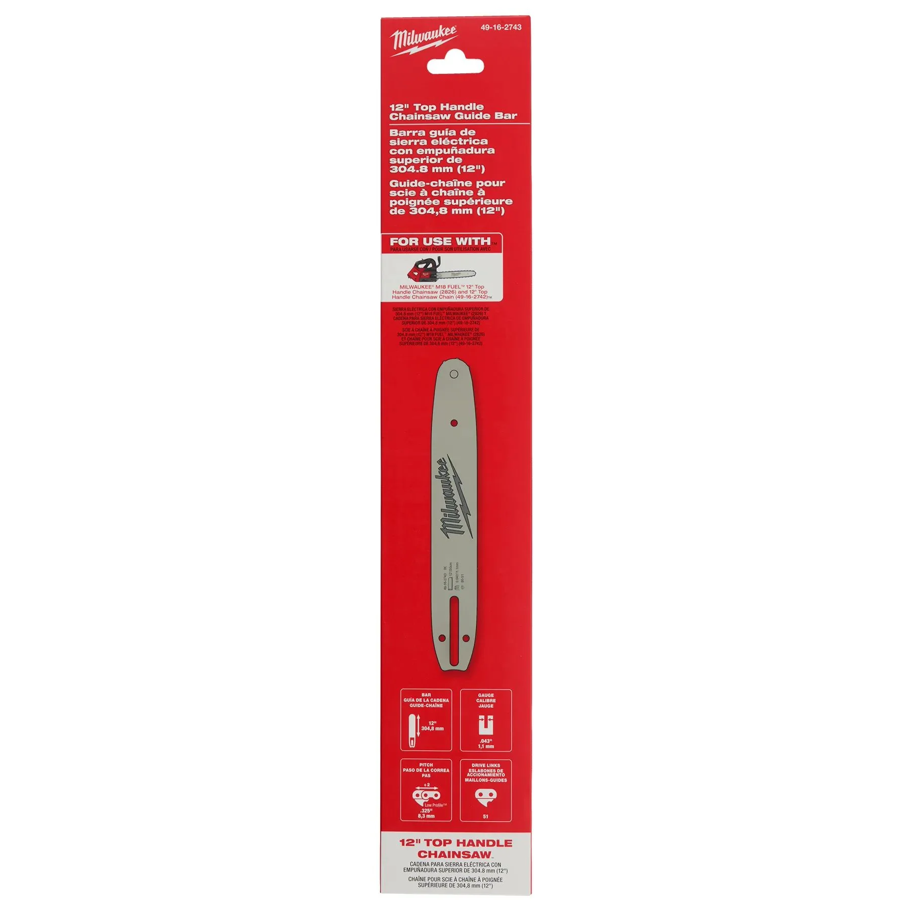 Milwaukee 49-16-2743, 12" Top Handle ChainSaw Guide Bar - Image 4