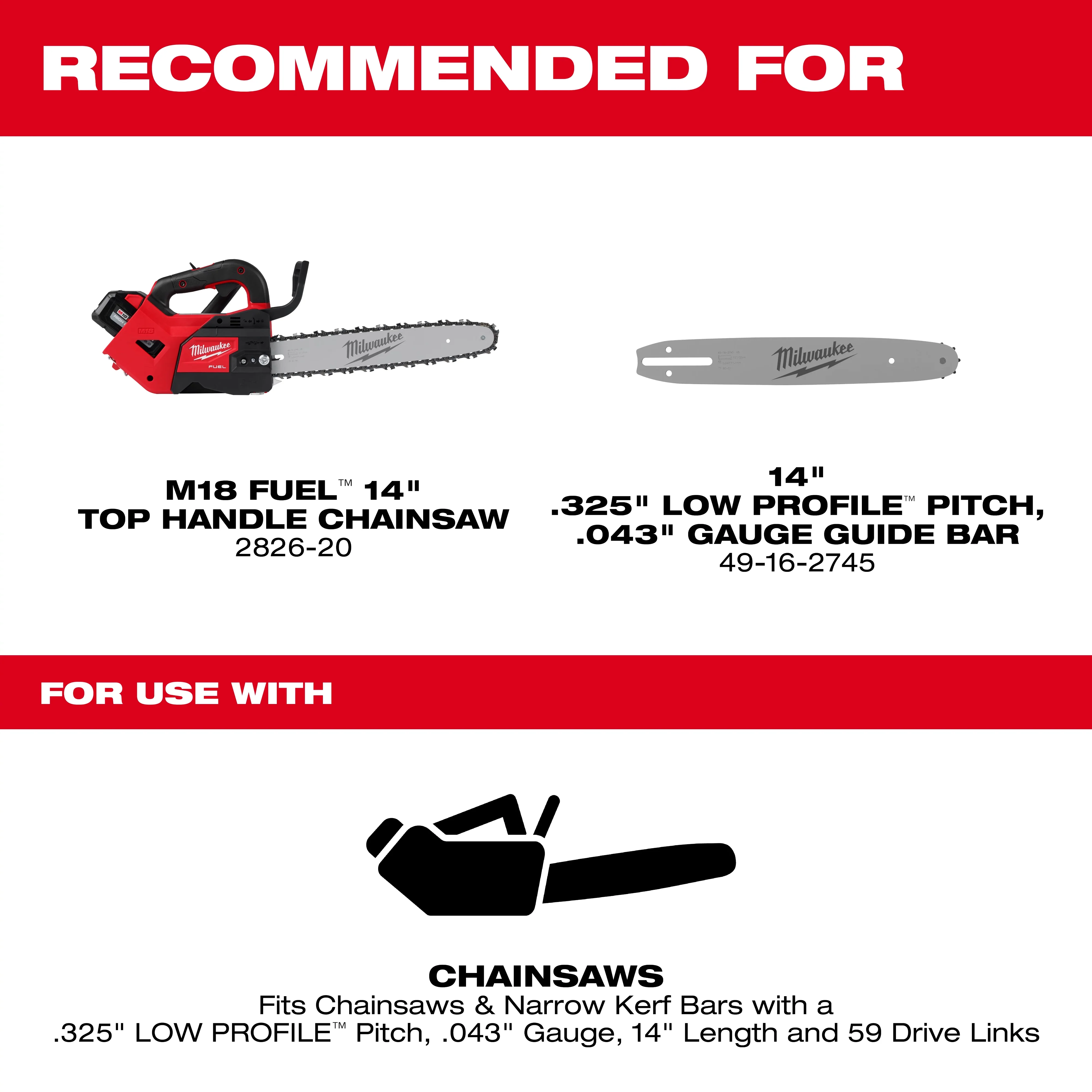 Milwaukee 49-16-2744, 14" Top Handle Chain Saw Chain - Image 3