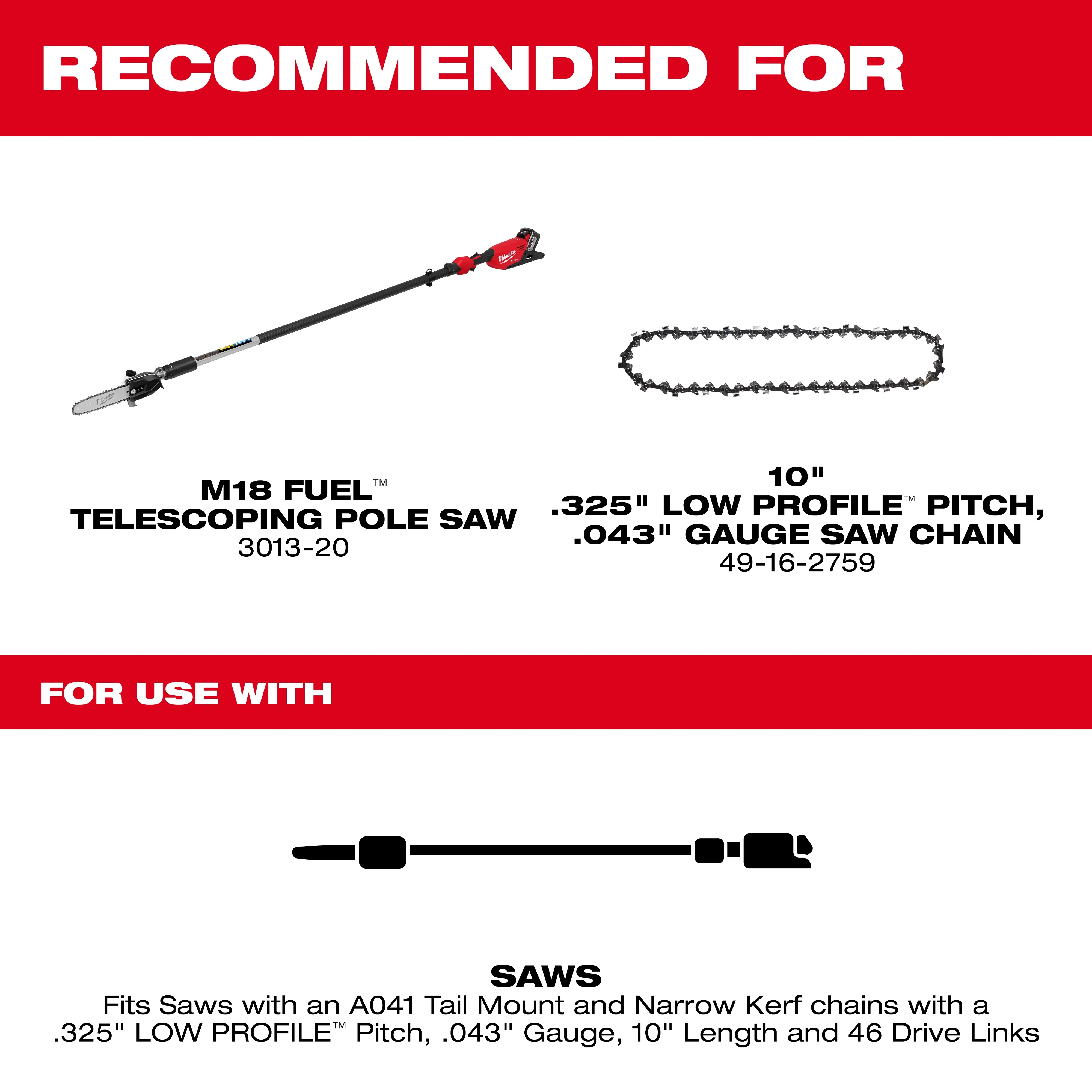 Milwaukee 49-16-2760, 10" Telescoping Pole Saw Guide Bar - Image 2