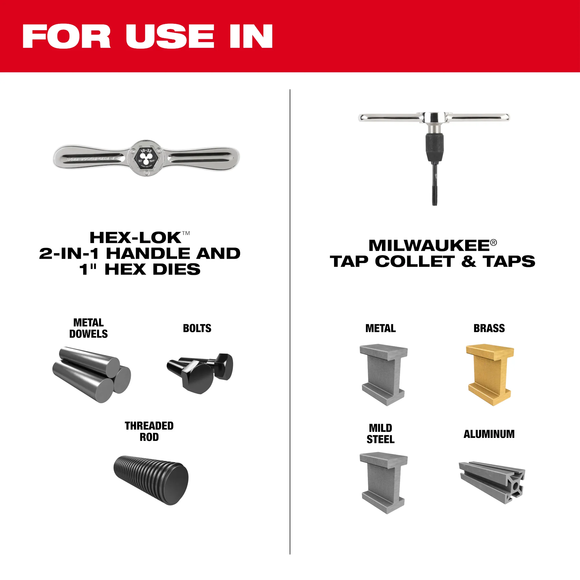 Milwaukee 49-22-5602, 15PC SAE Tap and Die Set with Hex-LOK™ 2-in-1 Handle - Image 3