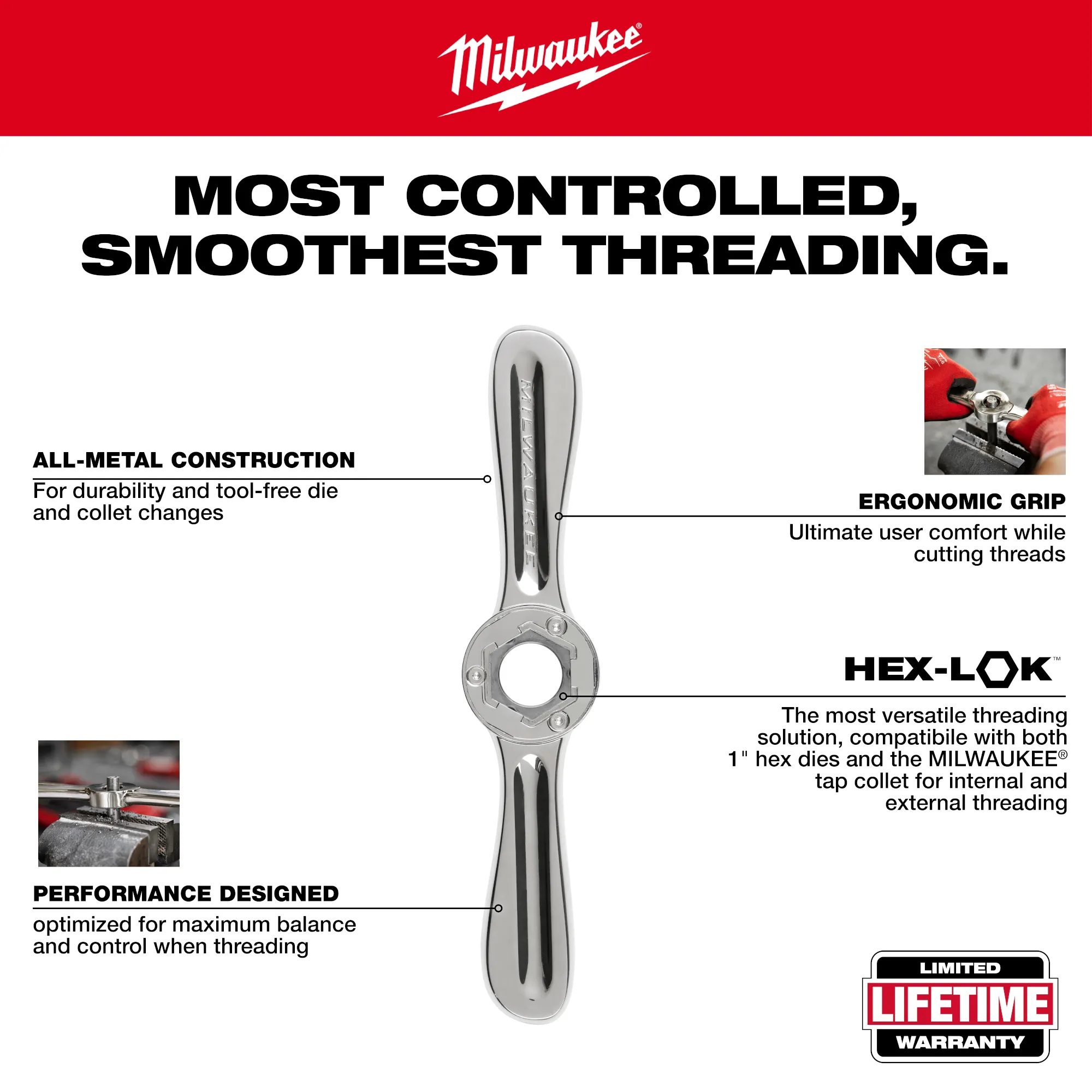 Milwaukee 49-22-5604, 38PC SAE Tap & Die PACKOUT™ Set w/ Hex-LOK™ 2-in-1 Handle - Image 6