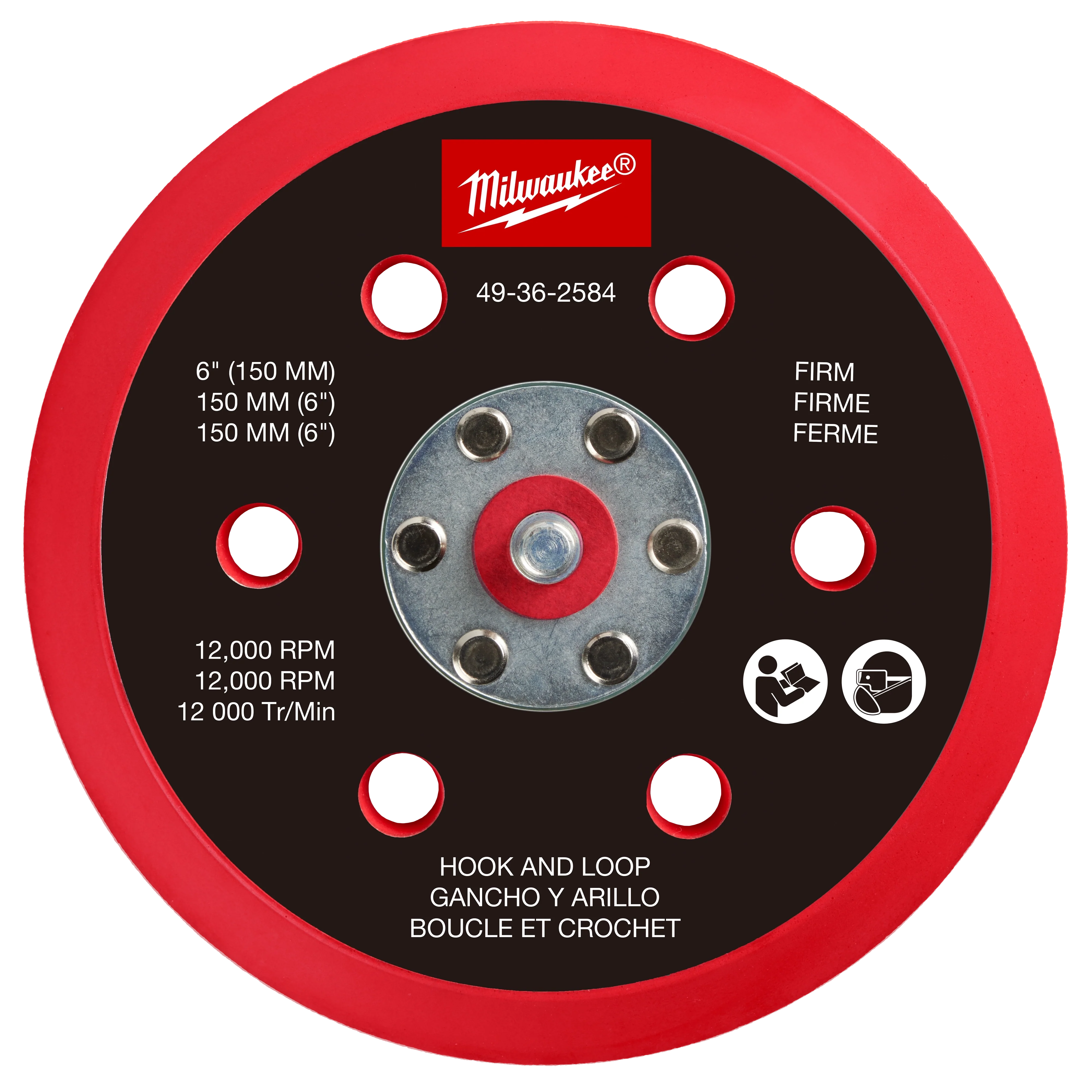 Milwaukee 49-36-2584, 6" Hook and Loop Sander Backing Pad - Firm