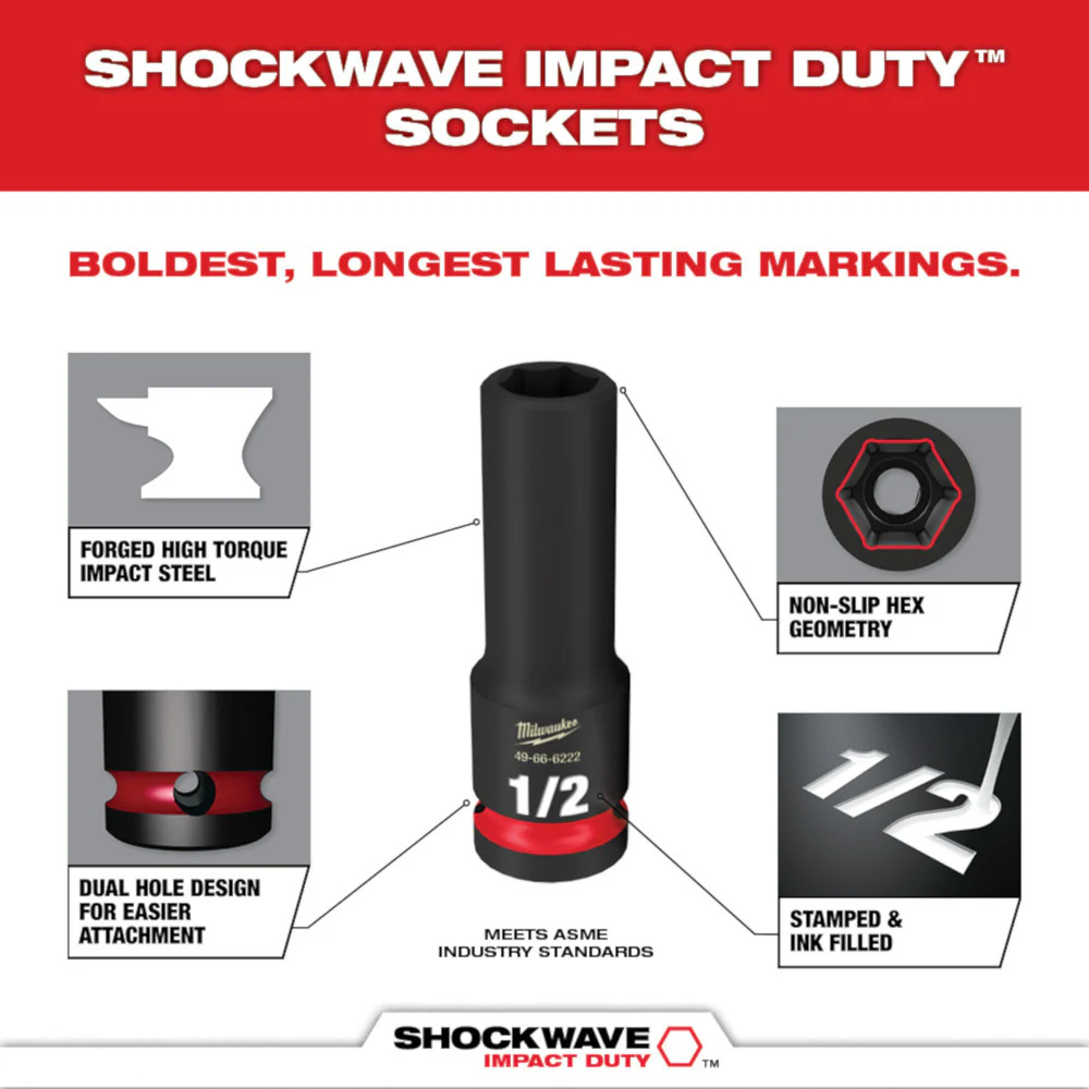 Milwaukee 49-66-4485, SHOCKWAVE 1/2" Drive 3PC Impact Socket Set - Image 4