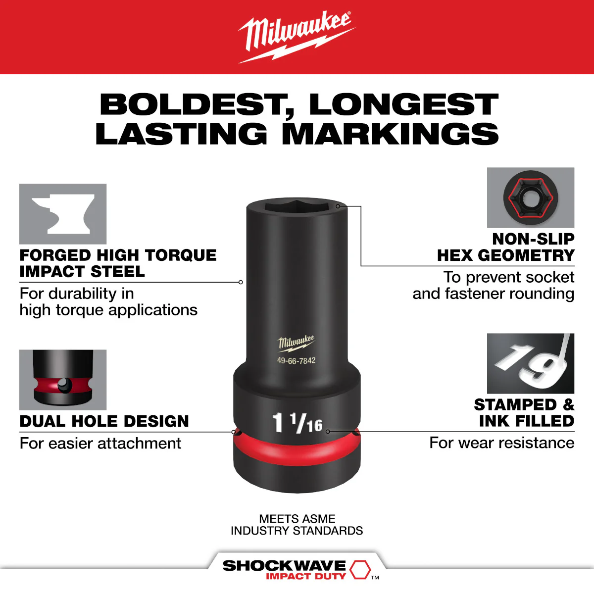 Milwaukee 49-66-6228, SHOCKWAVE™ Impact Duty 1/2" Drive 7/8" Deep 6 Point Socket - Image 3