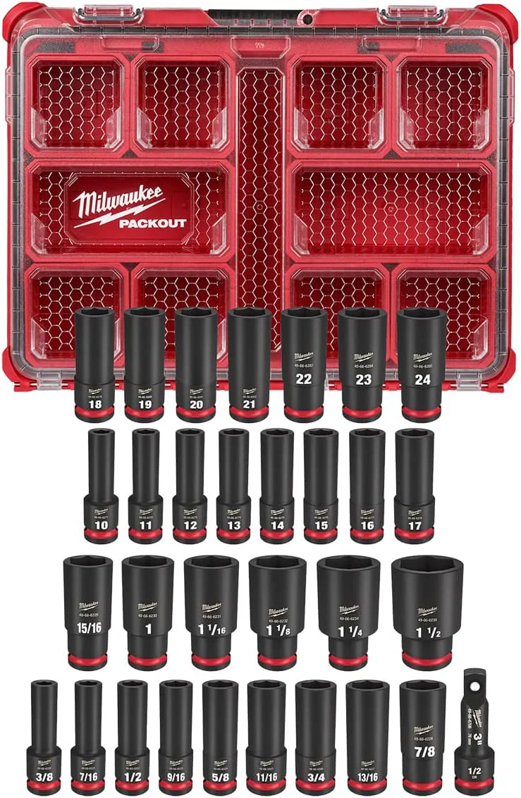 Milwaukee 49-66-6806, SHOCKWAVE Impact-Duty 1/2 in. Drive Metric and SAE Deep Well Impact PACKOUT Socket Set (31-Piece) - Image 2