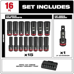 Milwaukee 49-66-6818, SHOCKWAVE Impact Duty™ Socket 1/2” Dr 16PC MM TRAY Set - Image 4