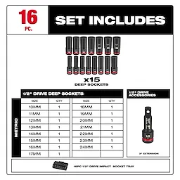 Milwaukee 49-66-6818, SHOCKWAVE Impact Duty™ Socket 1/2” Dr 16PC MM TRAY Set - Image 6