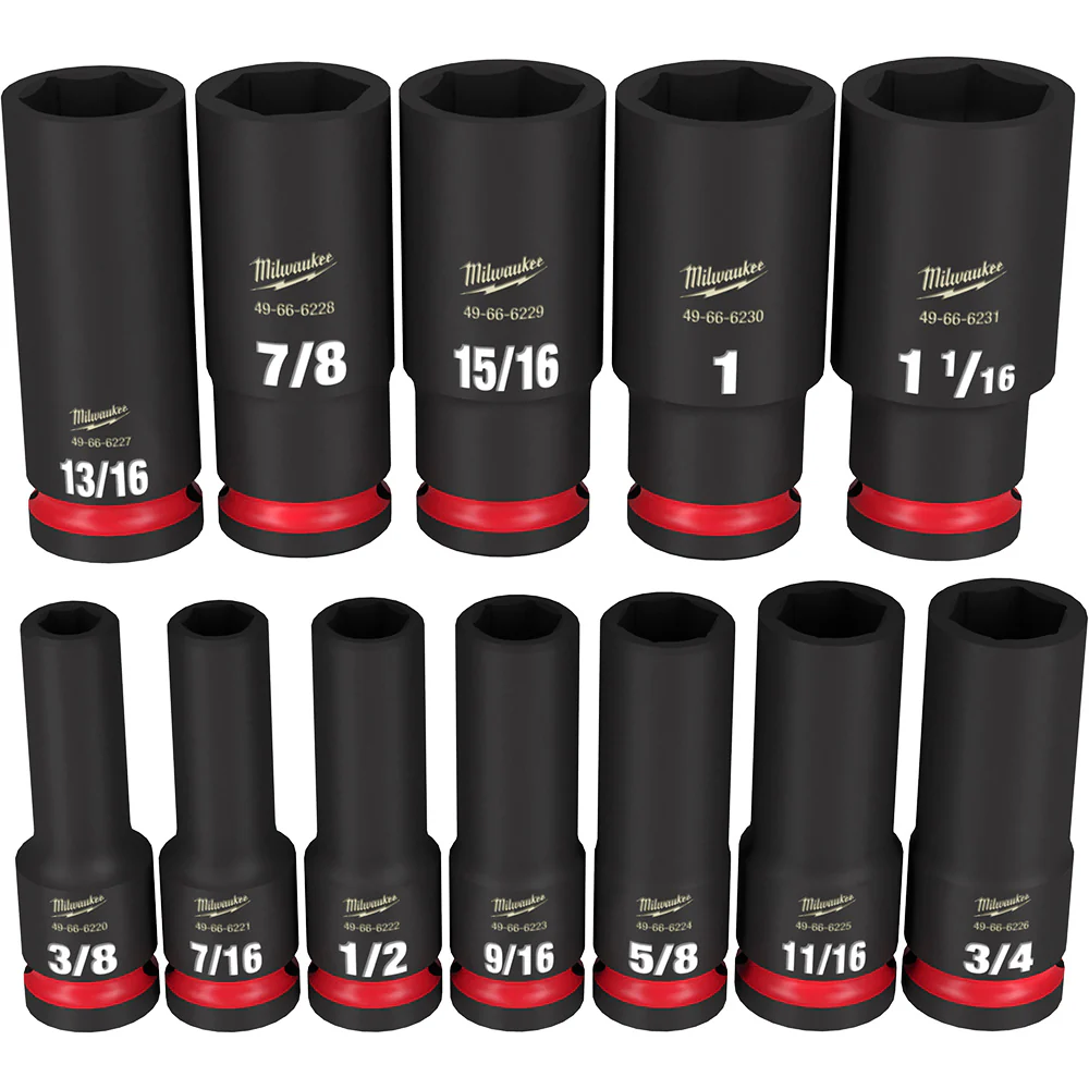 Milwaukee 49-66-7011, 1/2" Drive SHOCKWAVE Impact Duty SAE Deep 6 Point Socket Set - 12 Piece - Image 2