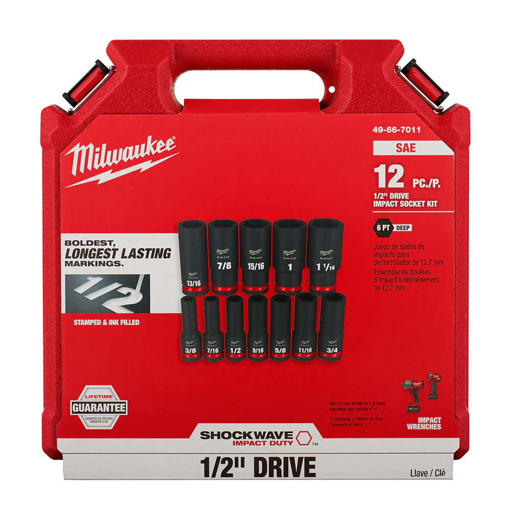 Milwaukee 49-66-7011, 1/2" Drive SHOCKWAVE Impact Duty SAE Deep 6 Point Socket Set - 12 Piece - Image 5