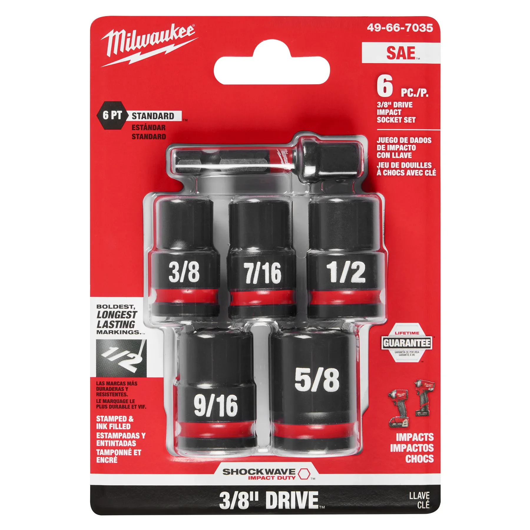 Milwaukee 49-66-7035, 6PC SHOCKWAVE Impact Duty™ 3/8" Drive SAE Standard Socket Set - Image 2