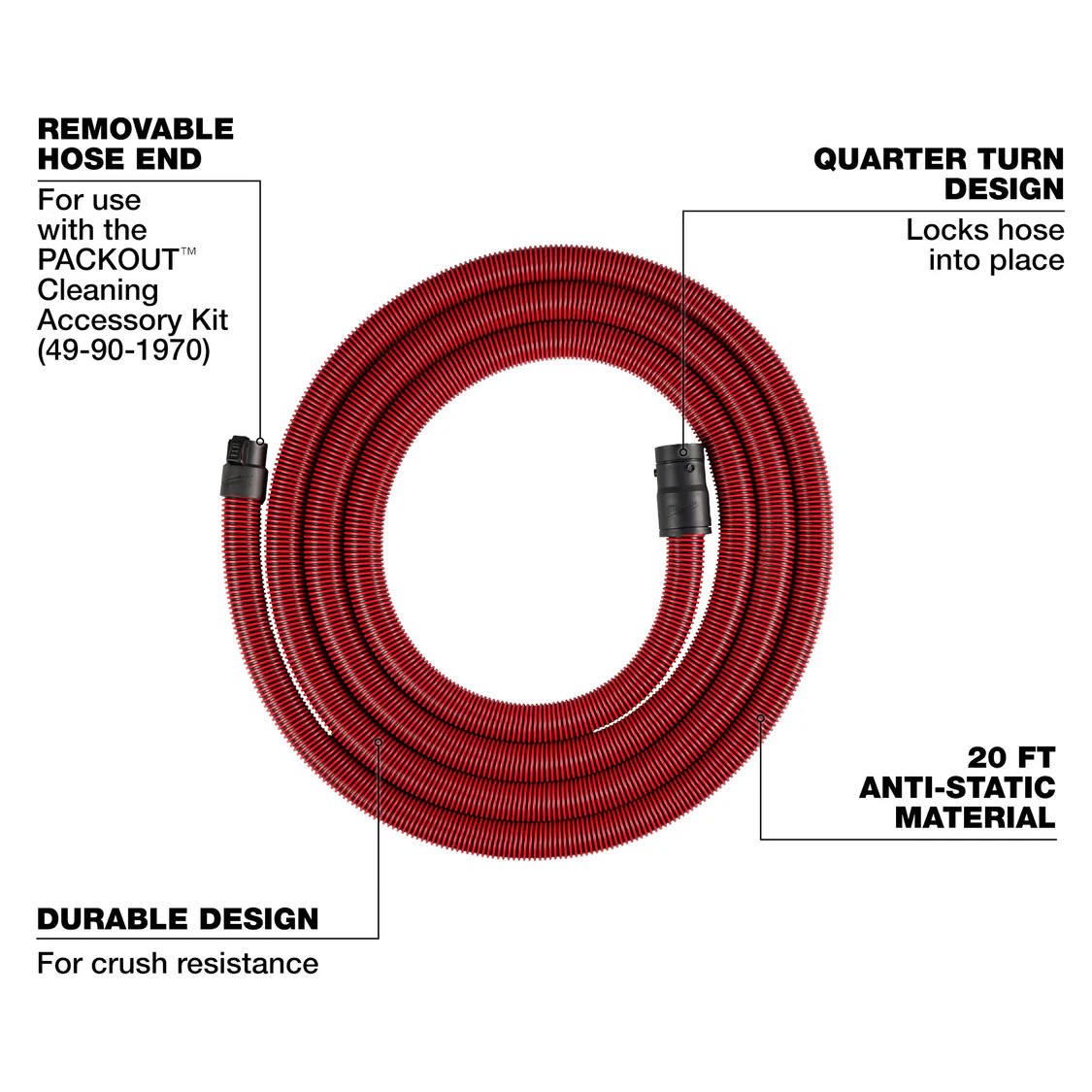 Milwaukee 49-90-1971, 20' Accessory for Hose M18 FUEL 9 Gal Dual Battery Dust Extractor - Image 2