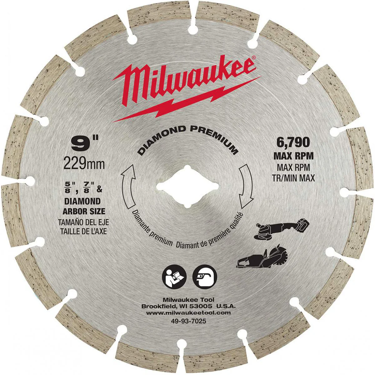 Milwaukee 49-93-7025, 9" DIAMOND PREMIUM SEGMENTED BLADE (Discontinued)