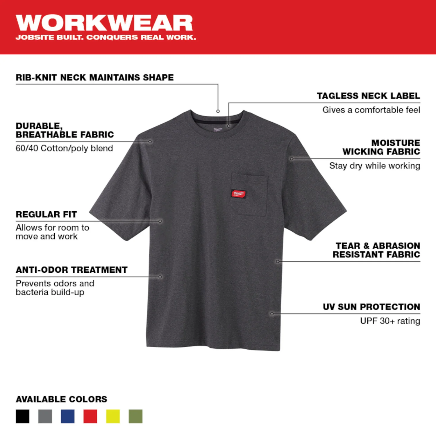 Milwaukee 601G, HEAVY DUTY POCKET TEE SHIRT (GRAY) - Image 3