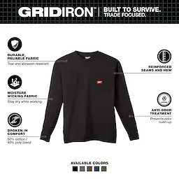 Milwaukee 606B-XL, GRIDIRON™ Pocket T-Shirt - Long Sleeve Black XL - Image 4
