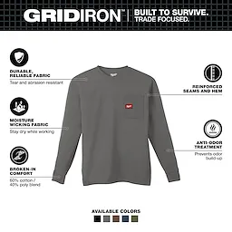 Milwaukee 606G-M, GRIDIRON™ Pocket T-Shirt - Long Sleeve M - Image 4