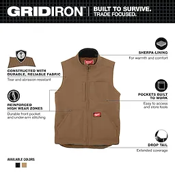 Milwaukee 801BR-2X, HEAVY DUTY SHERPA-LINED VEST- BROWN 2X