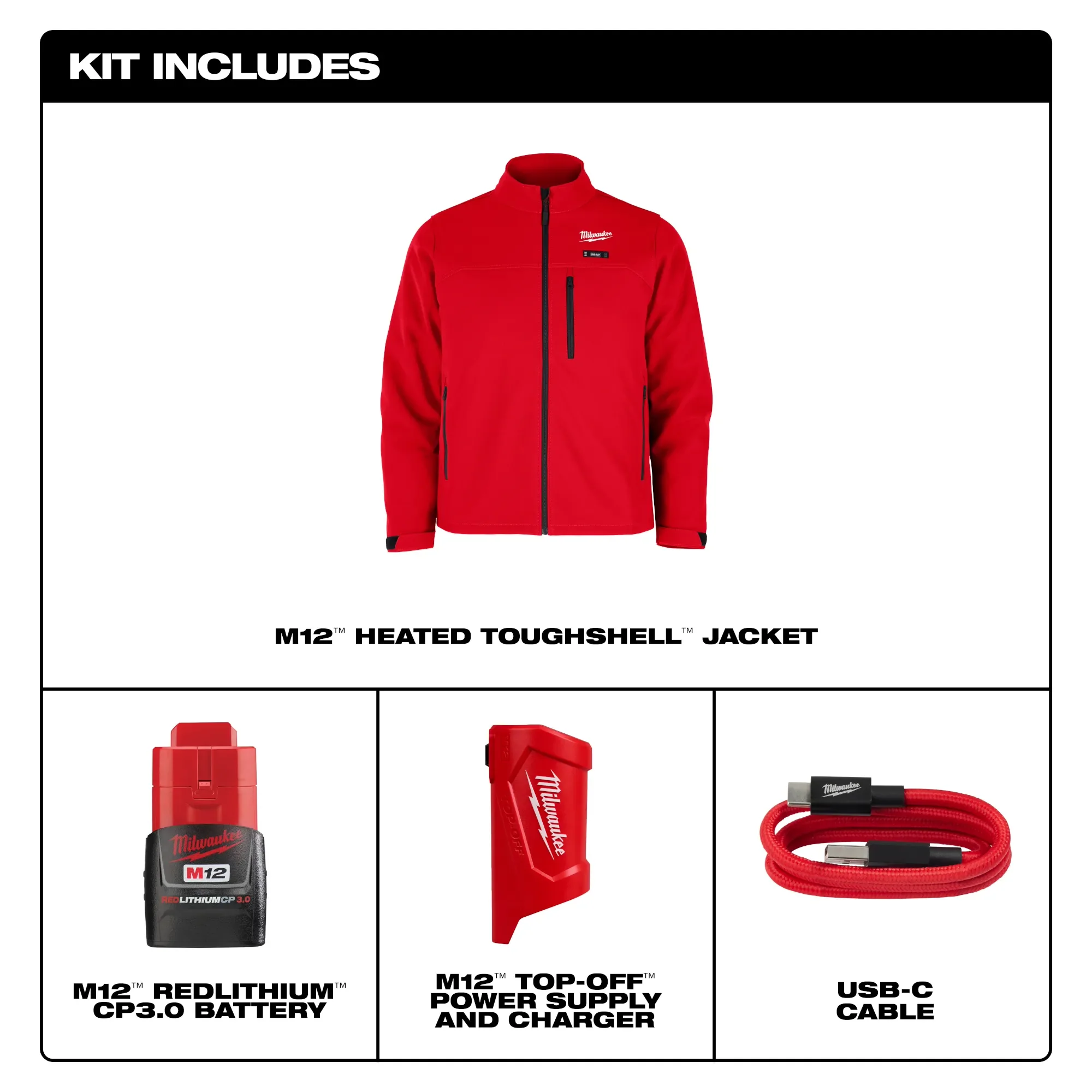 Milwaukee M100R-21 M12 HEAT RED TOUGHSHELL JACKET KIT - Image 4