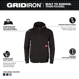 Milwaukee M250B, GRIDIRON™ Full-Zip Hoodie Black - 3X - Image 4