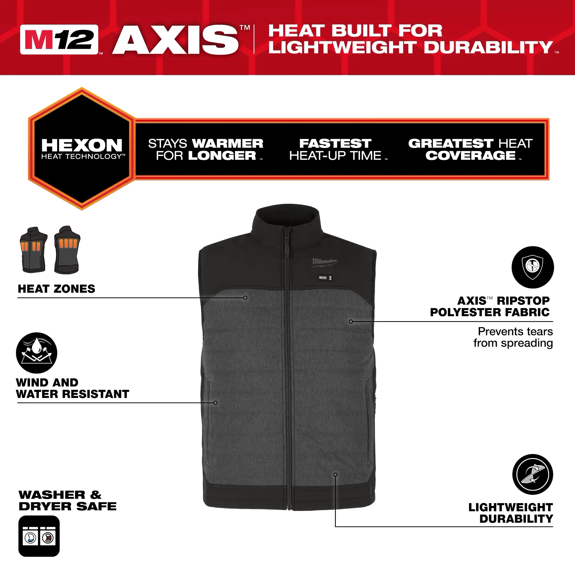 Milwaukee M300G-21 M12 HEAT GRAY AXIS VEST KIT - Image 2