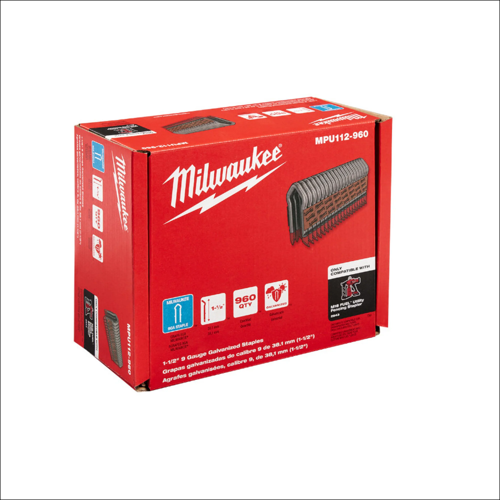 Milwaukee MPU112-960, 1.5 INCH 9 GAUGE GALVANIZED STAPLES - Image 2