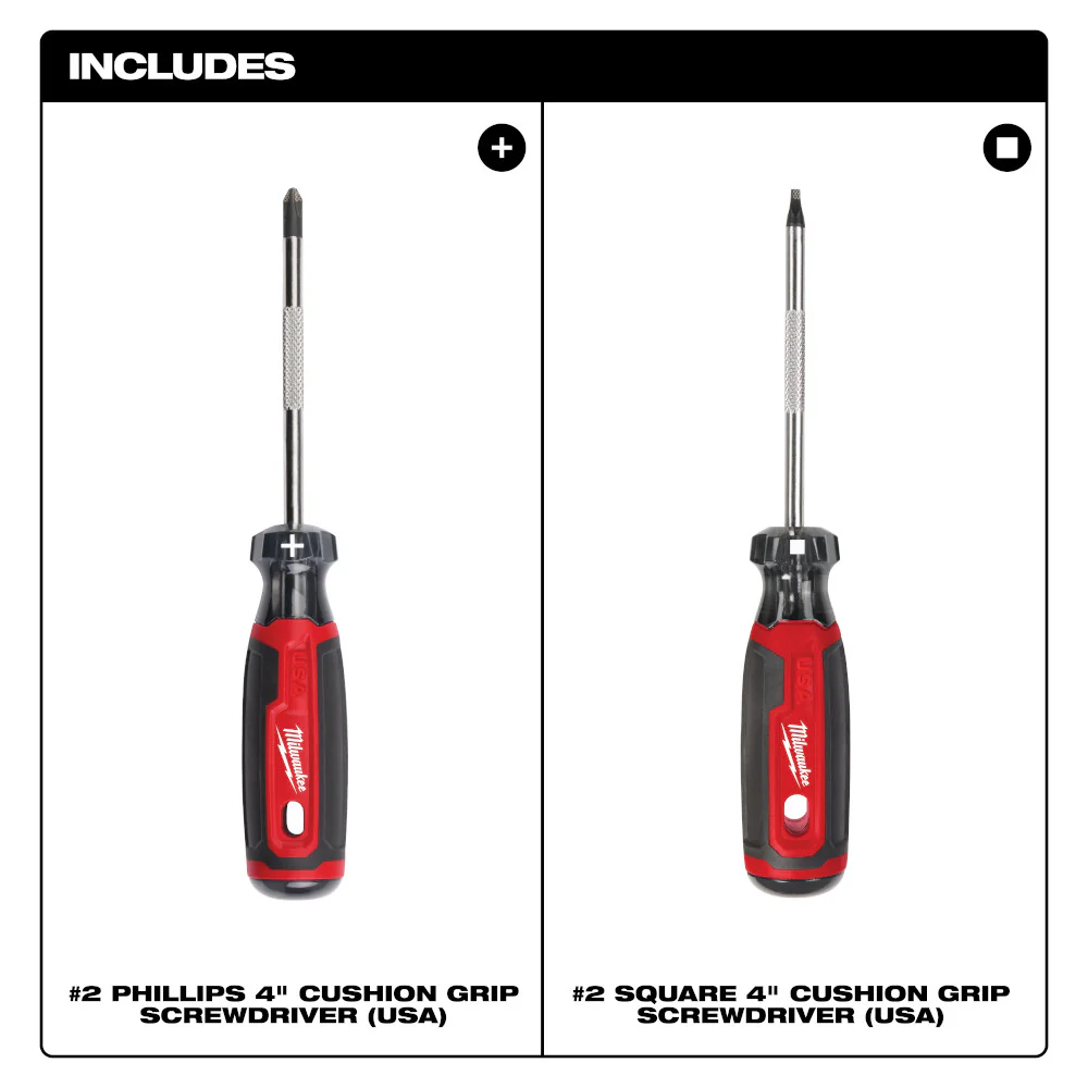 Milwaukee MT200-2A, 2 PC. 4" Cushion Grip Screwdriver Set (CANADA)