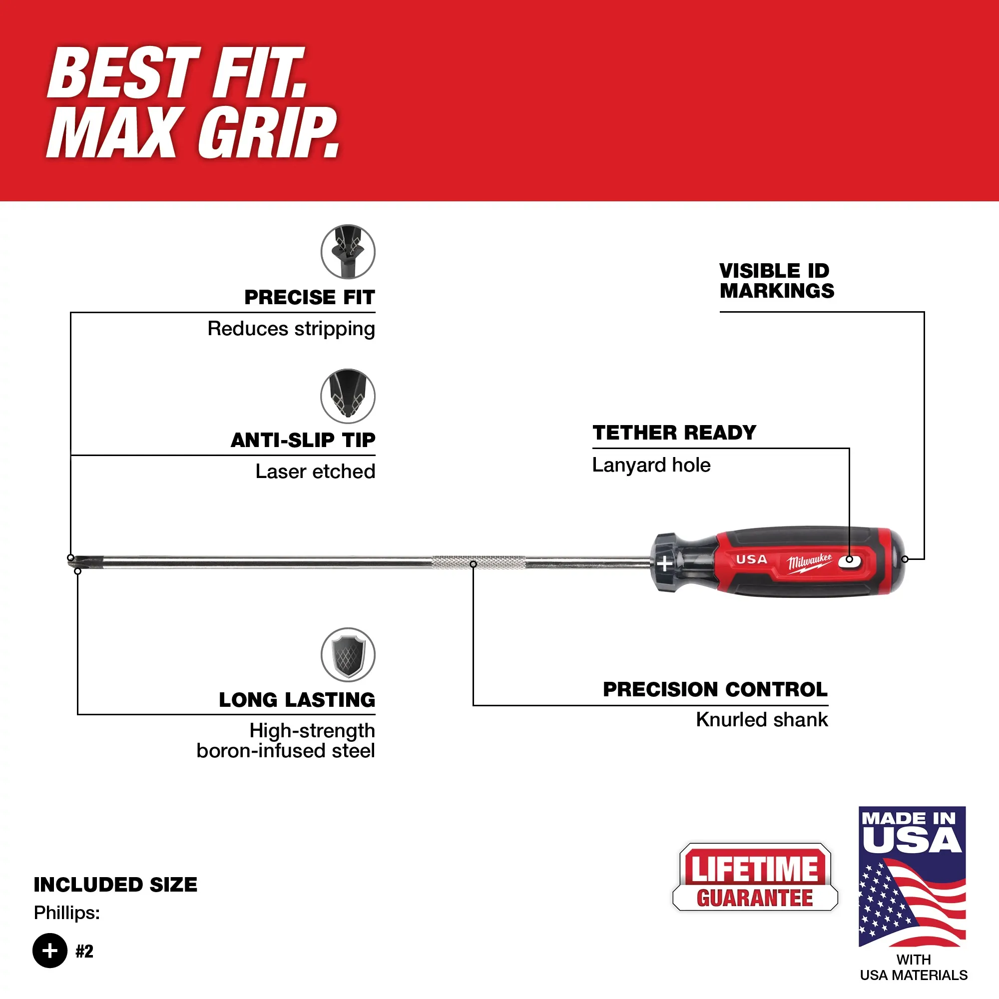 Milwaukee MT204, #2 Phillips 10" Cushion Grip Screwdriver (USA) - Image 3