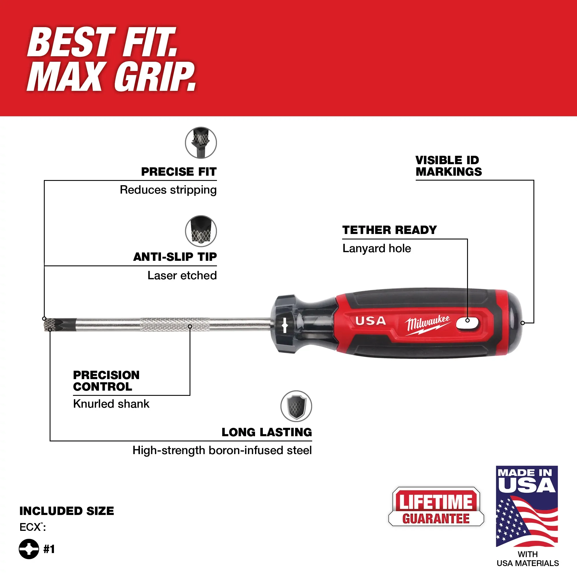 Milwaukee MT215, #1 ECX 4" Cushion Grip Screwdriver (USA) - Image 3