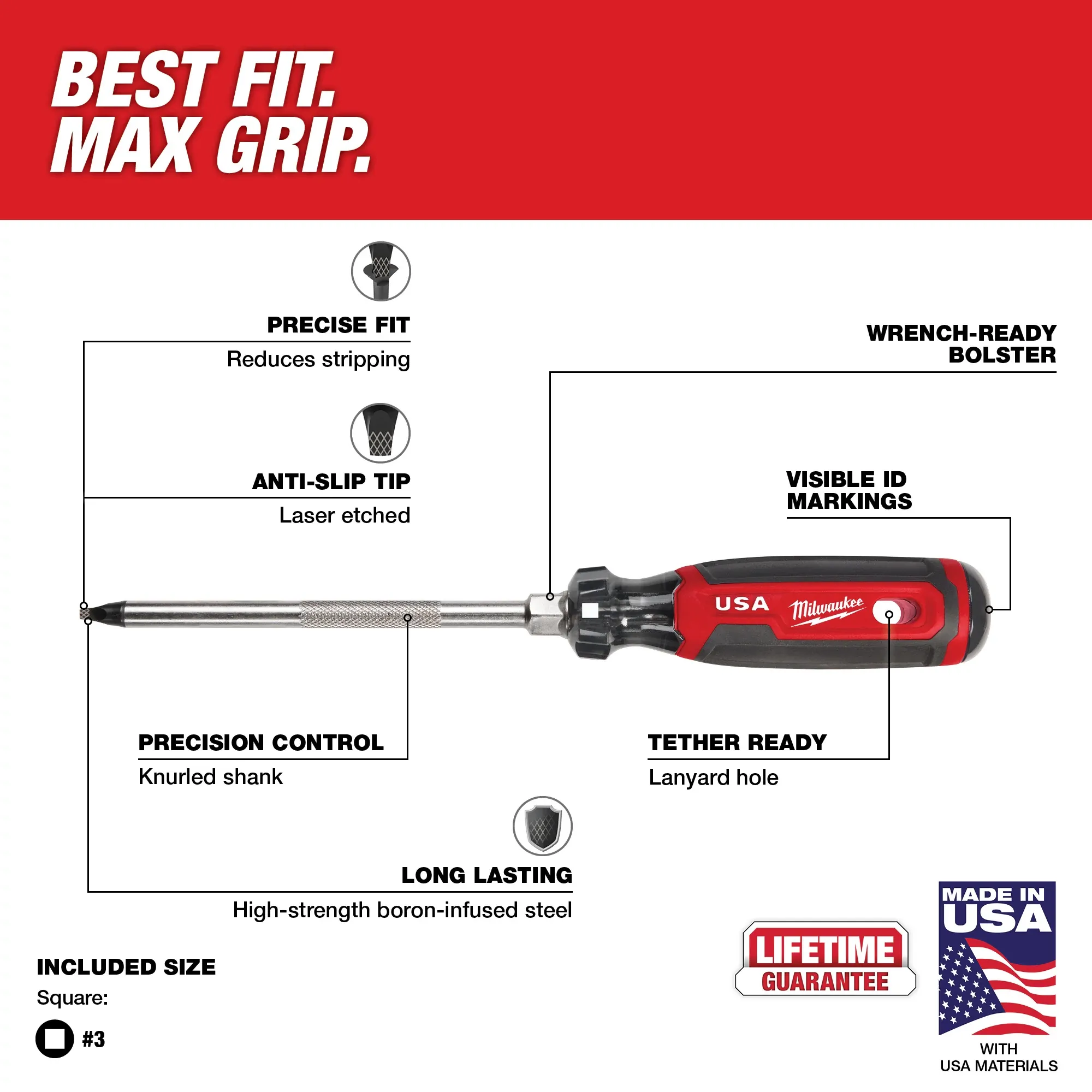 Milwaukee MT219, #3 Square 6" Cushion Grip Screwdriver (USA) - Image 3